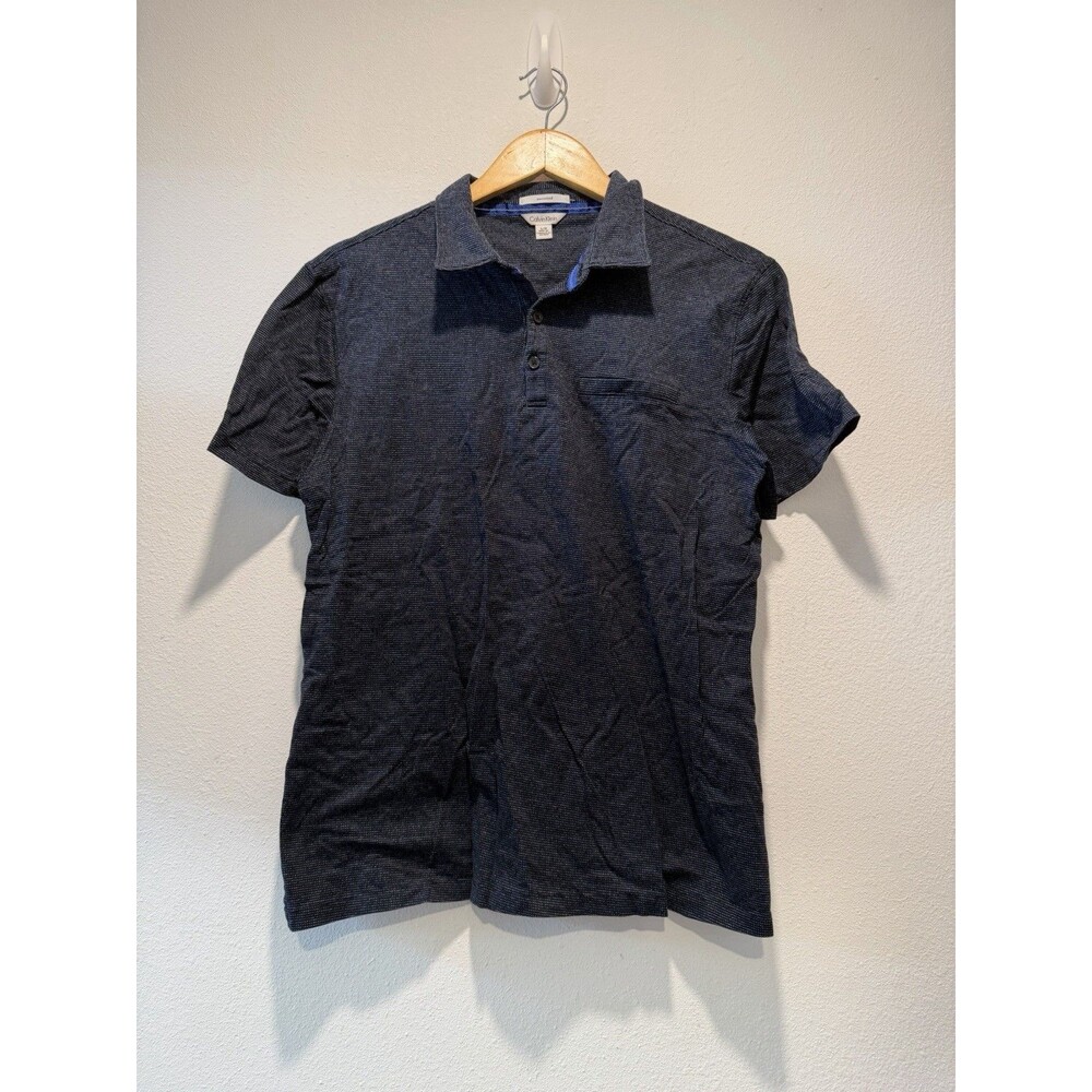 Calvin Klein Mercerized blue polo dot pattern design mens size Large Blue Shirt
